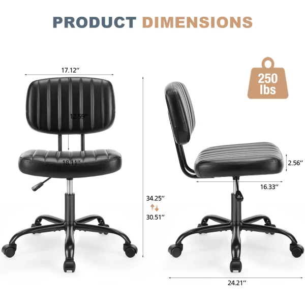Compact Swivel Office Chair – PU Leather, Armless, Lumbar Support, Adjustable Height - Image 4