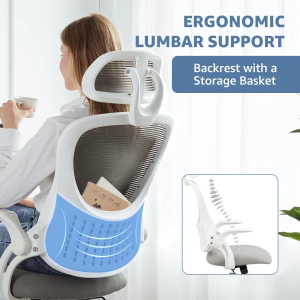 JHK Mesh Office Chair – Flip-Up Arms, Headrest & Lumbar - Image 2