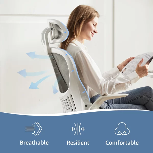 JHK Mesh Office Chair – Flip-Up Arms, Headrest & Lumbar - Image 4