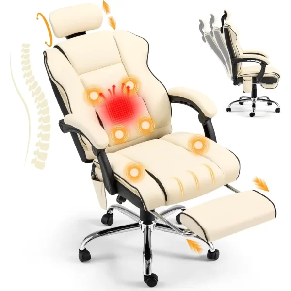 6-Point Heated Massage Gaming Chair with Footrest & Reclining Ergonomic Design - Image 6
