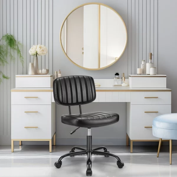 Compact Swivel Office Chair – PU Leather, Armless, Lumbar Support, Adjustable Height - Image 5