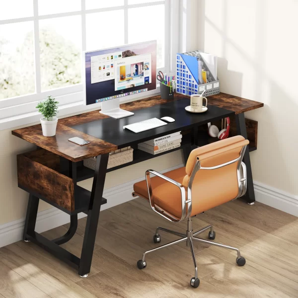 Tribesigns 63" Executive Computer Desk with Storage Shelves – Spacious Home Office Workstation - Image 2