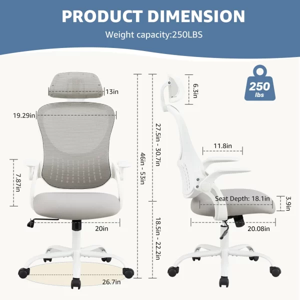 JHK Mesh Office Chair – Flip-Up Arms, Headrest & Lumbar - Image 3