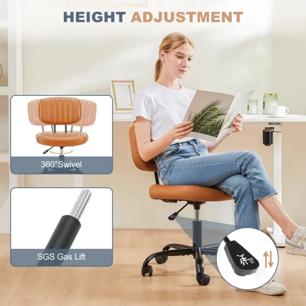 Compact Swivel Office Chair – PU Leather, Armless, Lumbar Support, Adjustable Height - Image 3