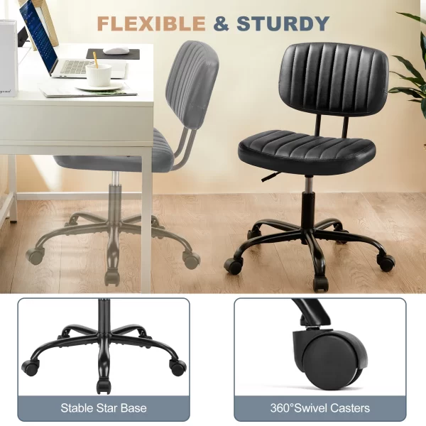 Compact Swivel Office Chair – PU Leather, Armless, Lumbar Support, Adjustable Height - Image 6