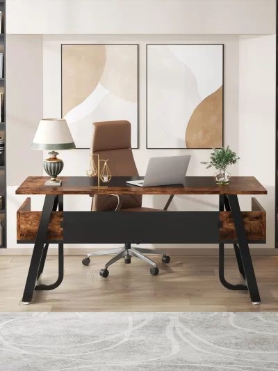 Tribesigns 63" Executive Computer Desk with Storage Shelves – Spacious Home Office Workstation