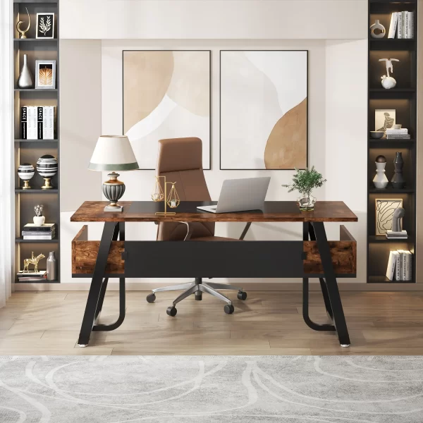 Tribesigns 63" Executive Computer Desk with Storage Shelves – Spacious Home Office Workstation