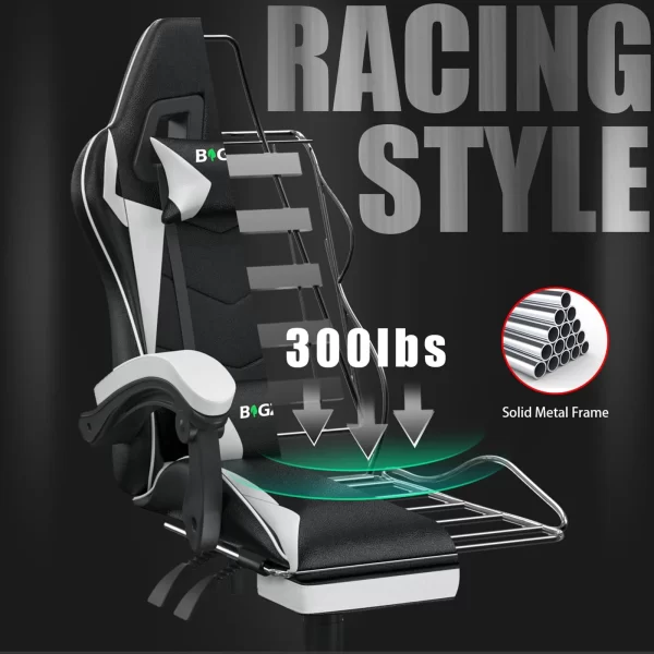 Gaming Chair with Lumbar Cushion and Footrest - Image 3