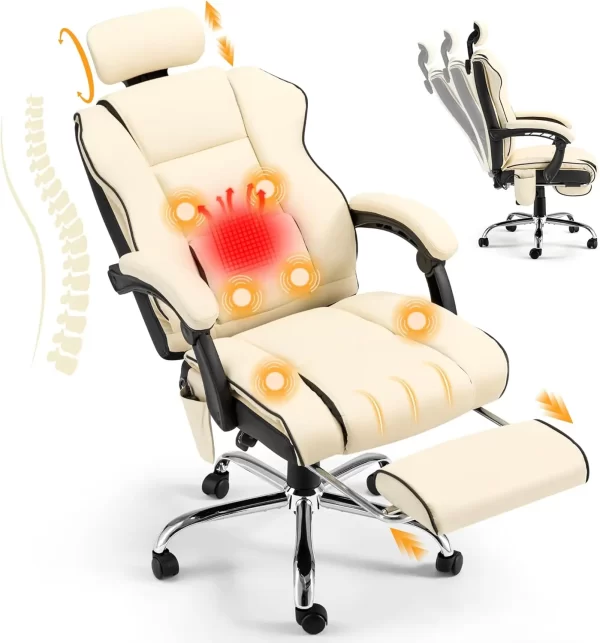 6-Point Heated Massage Gaming Chair with Footrest & Reclining Ergonomic Design - Image 8
