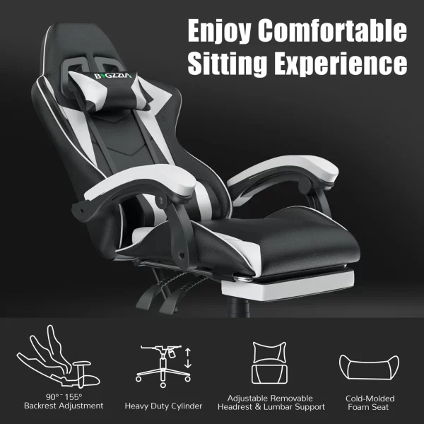 Gaming Chair with Lumbar Cushion and Footrest - Image 2