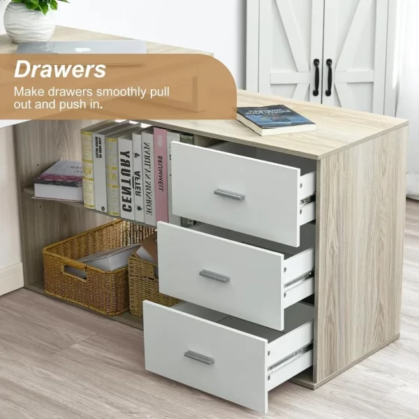 55" L-Shaped Desk with Drawers and Storage Shelves – Corner Computer Desk with Removable Monitor Stand for Home Office or Study - Image 6