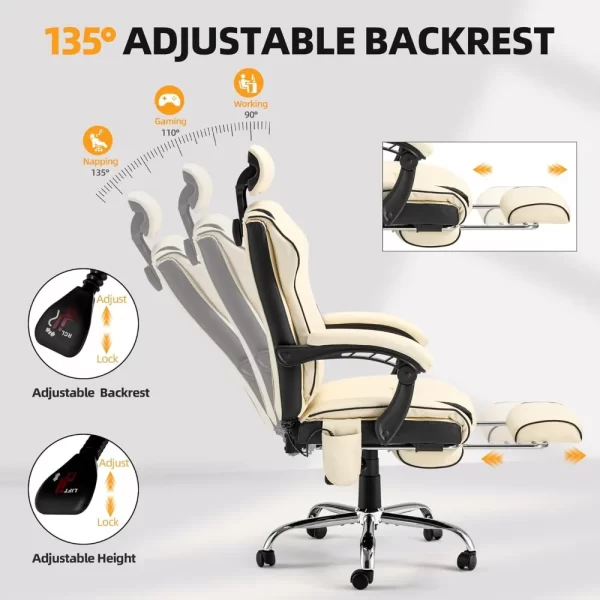 6-Point Heated Massage Gaming Chair with Footrest & Reclining Ergonomic Design - Image 4