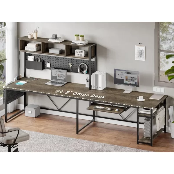 SEDETA 94” L-Shaped LED Desk with Storage, Pegboard & Built-in Charging Ports - Image 4