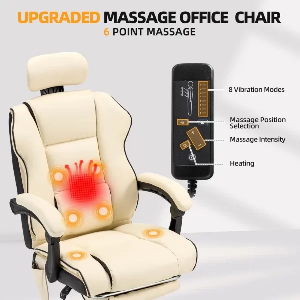 6-Point Heated Massage Gaming Chair with Footrest & Reclining Ergonomic Design - Image 5