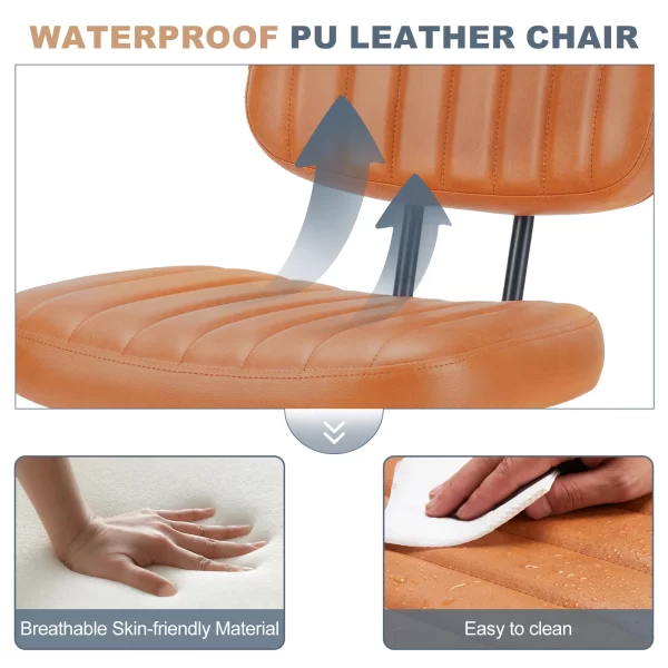 Compact Swivel Office Chair – PU Leather, Armless, Lumbar Support, Adjustable Height - Image 2