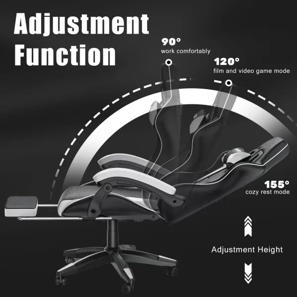Gaming Chair with Lumbar Cushion and Footrest - Image 4