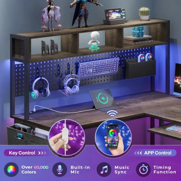 SEDETA 94” L-Shaped LED Desk with Storage, Pegboard & Built-in Charging Ports - Image 5