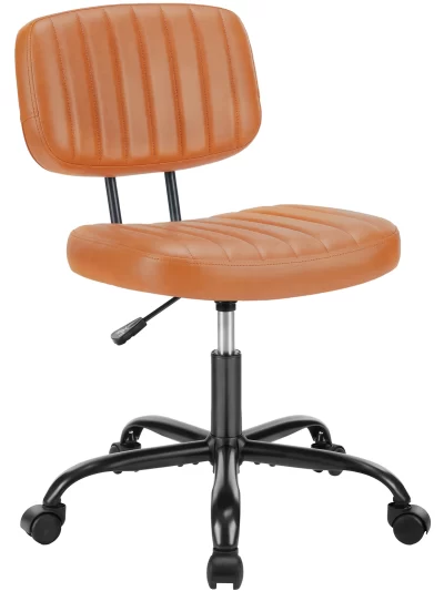 Compact Swivel Office Chair – PU Leather, Armless, Lumbar Support, Adjustable Height