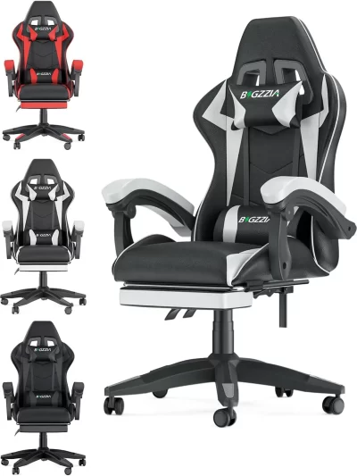 Gaming Chair with Lumbar Cushion and Footrest