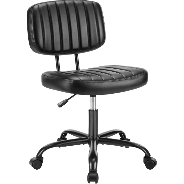 Compact Swivel Office Chair – PU Leather, Armless, Lumbar Support, Adjustable Height - Image 8