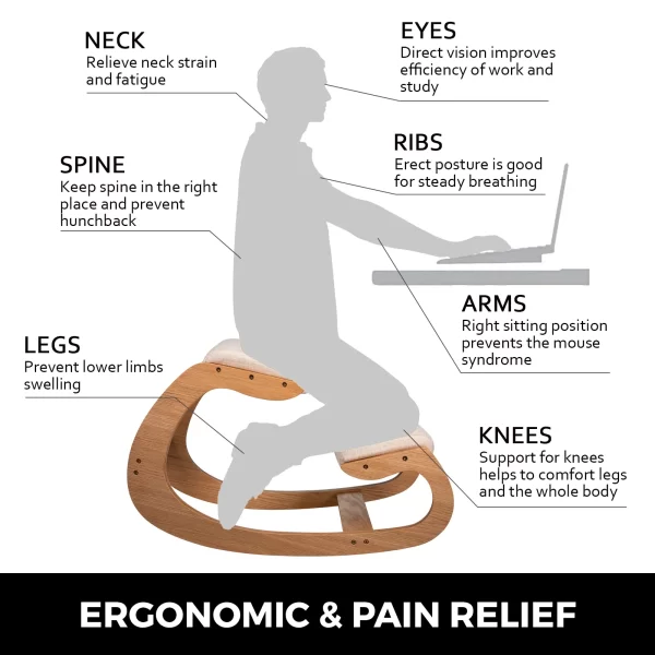 VEVOR PosturePro Ergonomic Kneeling Chair – Rocking Wood Frame with Thick Cushion - Image 3