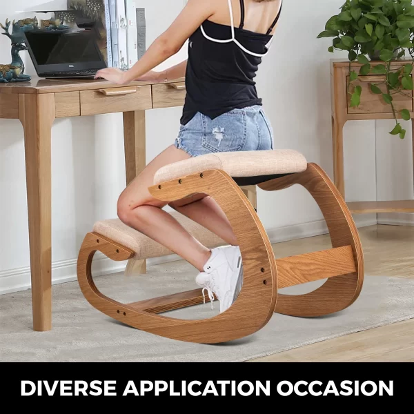 VEVOR PosturePro Ergonomic Kneeling Chair – Rocking Wood Frame with Thick Cushion - Image 2