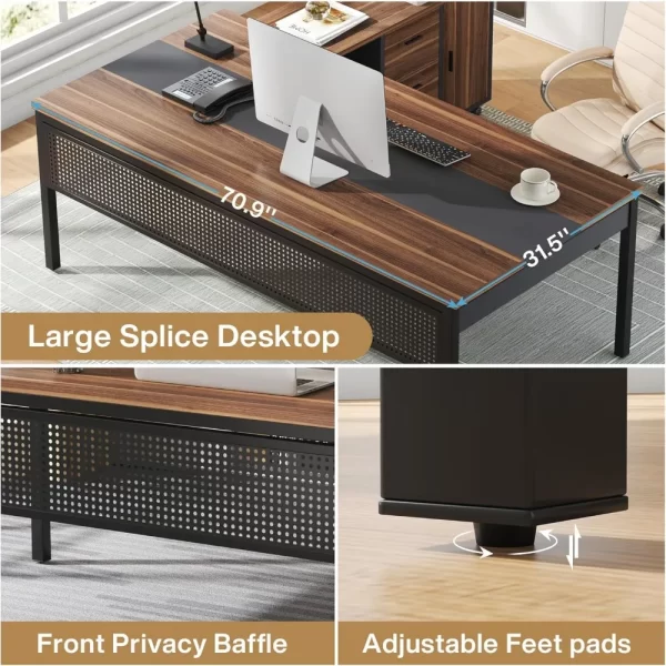 “Summit Pro 2-Piece L-Shaped Executive Desk & File Cabinet Set – 70” Office Workstation” - Image 4