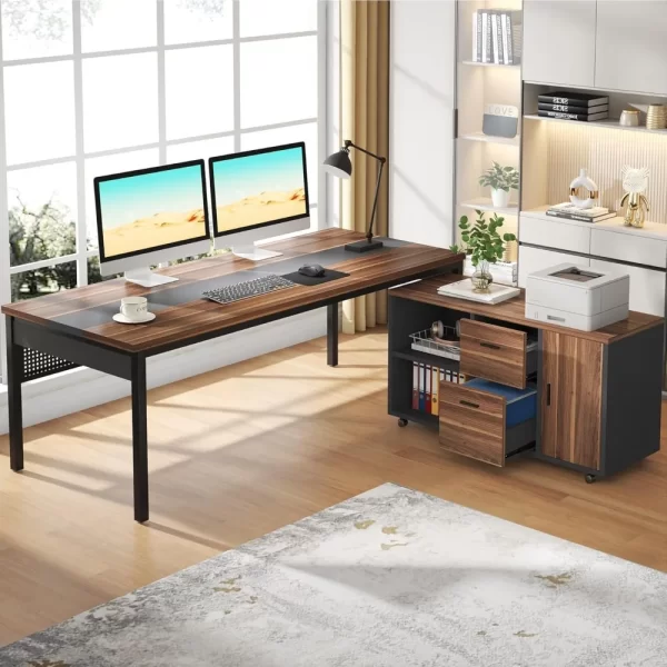 “Summit Pro 2-Piece L-Shaped Executive Desk & File Cabinet Set – 70” Office Workstation” - Image 2