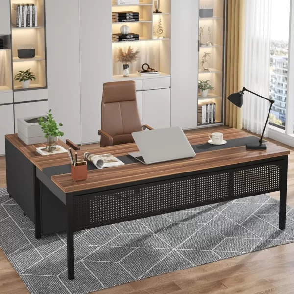 “Summit Pro 2-Piece L-Shaped Executive Desk & File Cabinet Set – 70” Office Workstation”