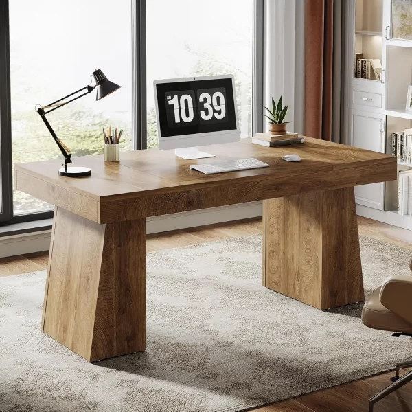 “Regent 55” Executive Desk – Mid-Century Modern Wood Office Desk with Trapezoid Base” - Image 7