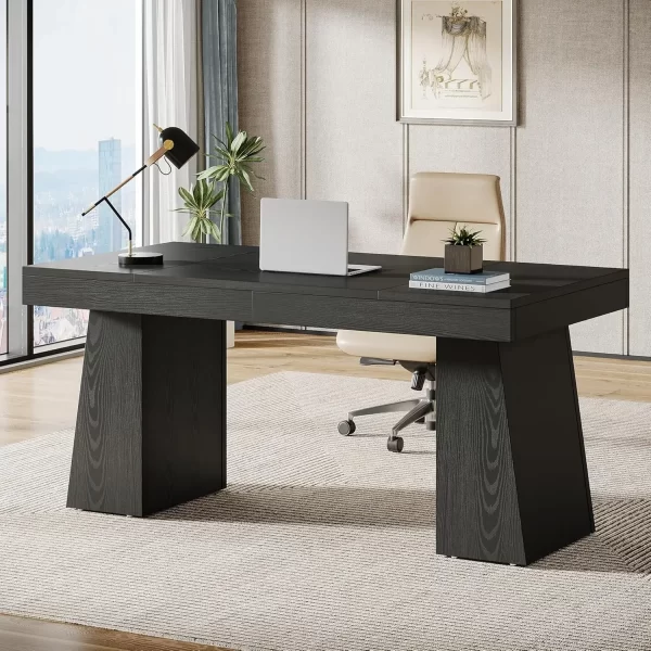 “Regent 55” Executive Desk – Mid-Century Modern Wood Office Desk with Trapezoid Base” - Image 2