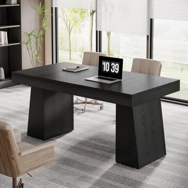 “Regent 55” Executive Desk – Mid-Century Modern Wood Office Desk with Trapezoid Base” - Image 6