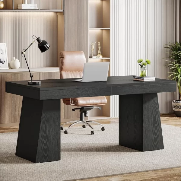 “Regent 55” Executive Desk – Mid-Century Modern Wood Office Desk with Trapezoid Base” - Image 4