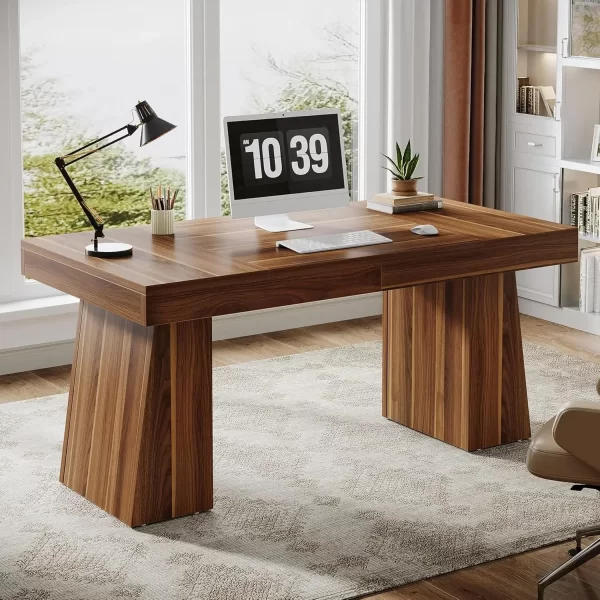 “Regent 55” Executive Desk – Mid-Century Modern Wood Office Desk with Trapezoid Base” - Image 8