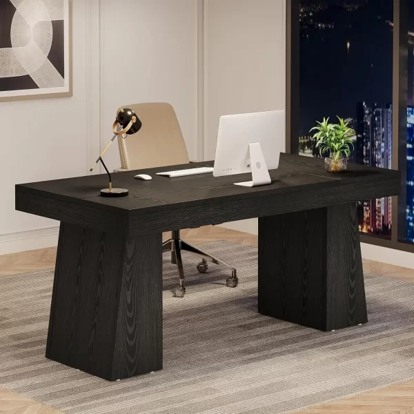 “Regent 55” Executive Desk – Mid-Century Modern Wood Office Desk with Trapezoid Base” - Image 3