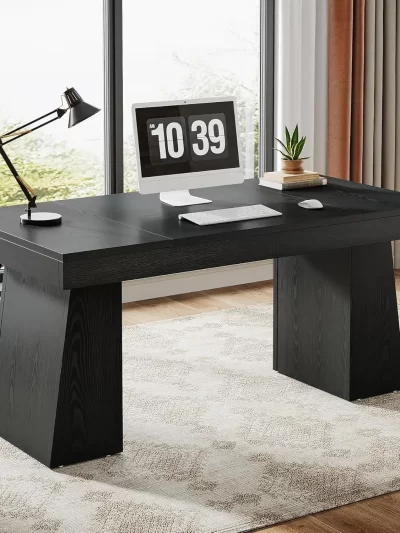 “Regent 55” Executive Desk – Mid-Century Modern Wood Office Desk with Trapezoid Base”