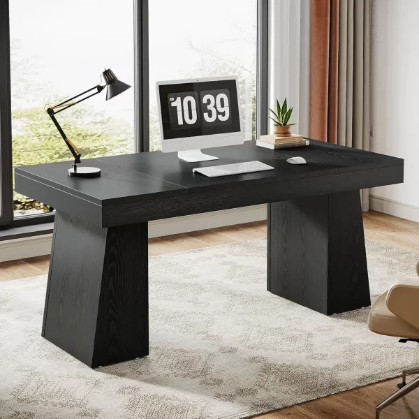 “Regent 55” Executive Desk – Mid-Century Modern Wood Office Desk with Trapezoid Base”